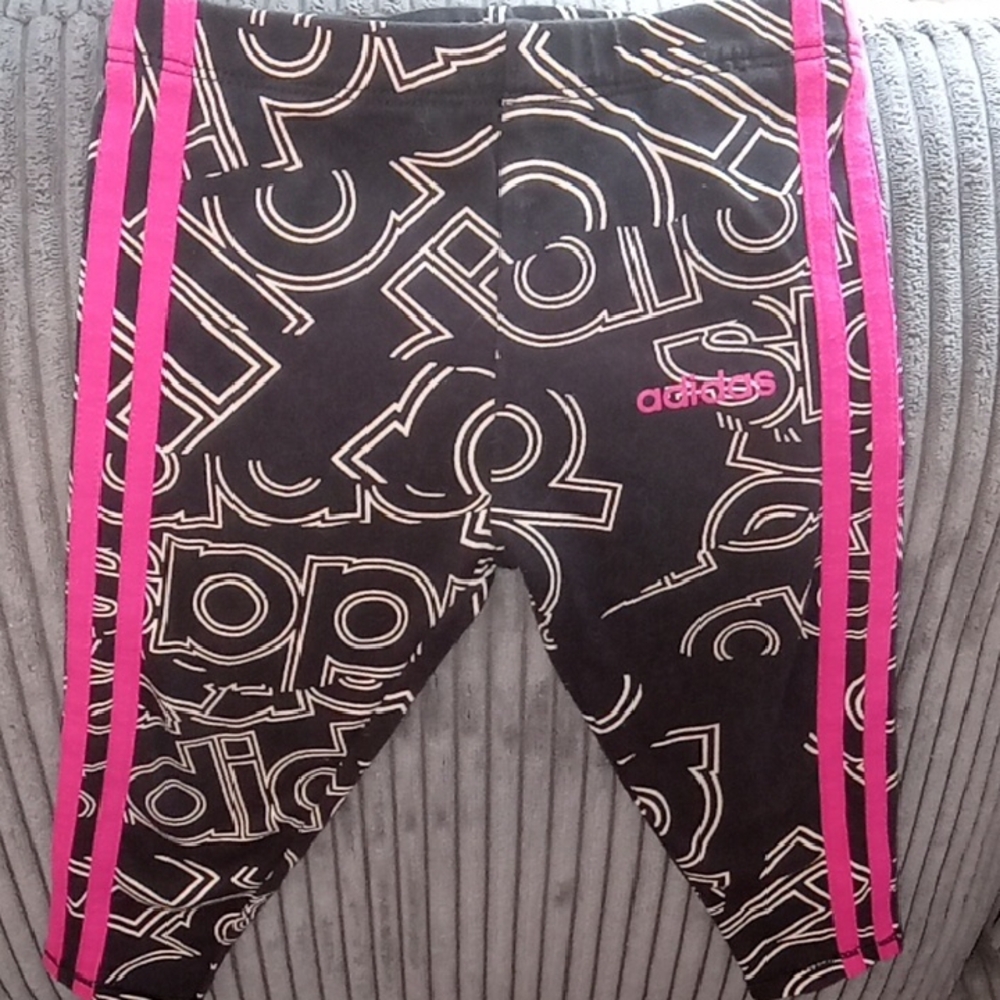 Adidas Black and Pink Graphic Leggings - Toddler Girl - Size 18-month
